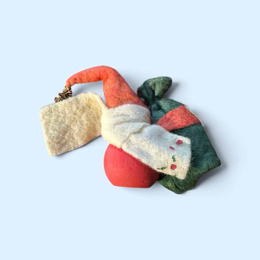 Vintage Holline Denmark Santa Wood Felt Christmas Figurine Scandinavian 3.5" - Picture 2 of 7